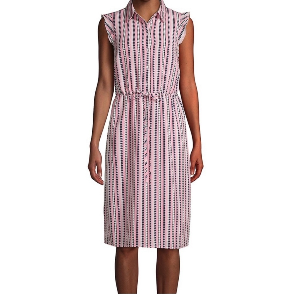 Karl Lagerfeld Pink Dot Striped Sleeveless Day Shift Dress